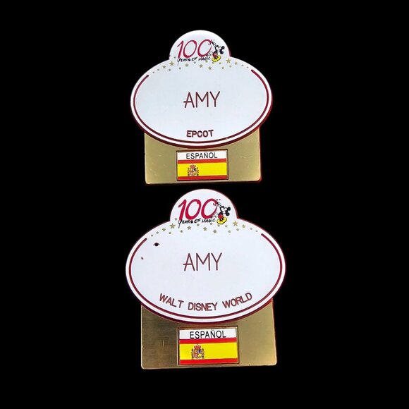 Walt Disney World Cast Member AMY Name Tag 100 Years Of Magic EPCOT WDW Espanol - Picture 1 of 7
